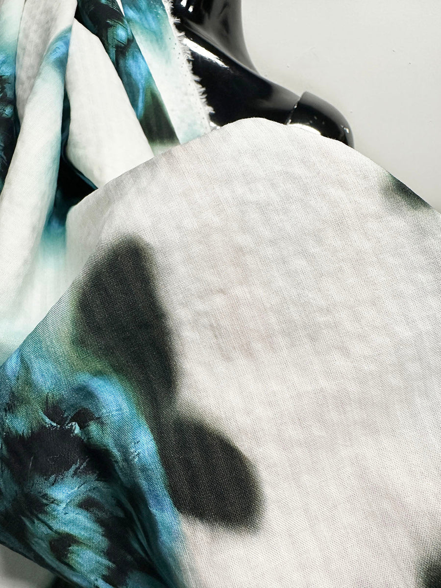 Blue Floral Seersucker Soft Drape Cotton Viscose - L'Etoffe Fabrics LLC