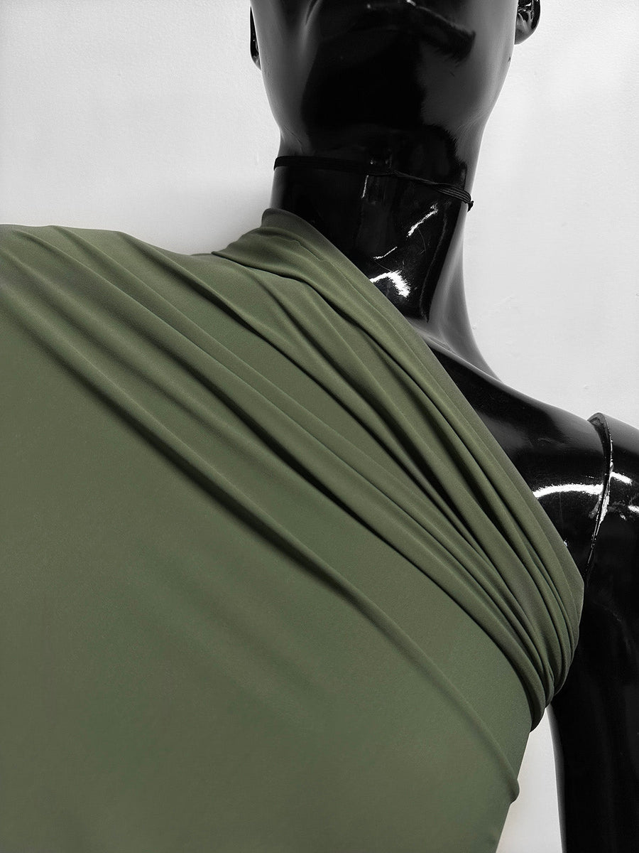 Body Con Semi SHeer 4 Way Stretch Jersey in Olive - L'Etoffe Fabrics LLC