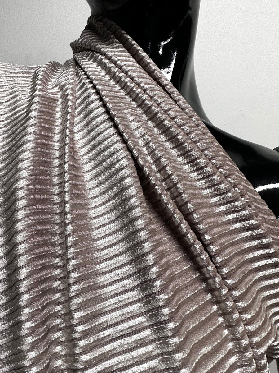 Champagne Striped Sheer Velvet Jersey - L'Etoffe Fabrics LLC