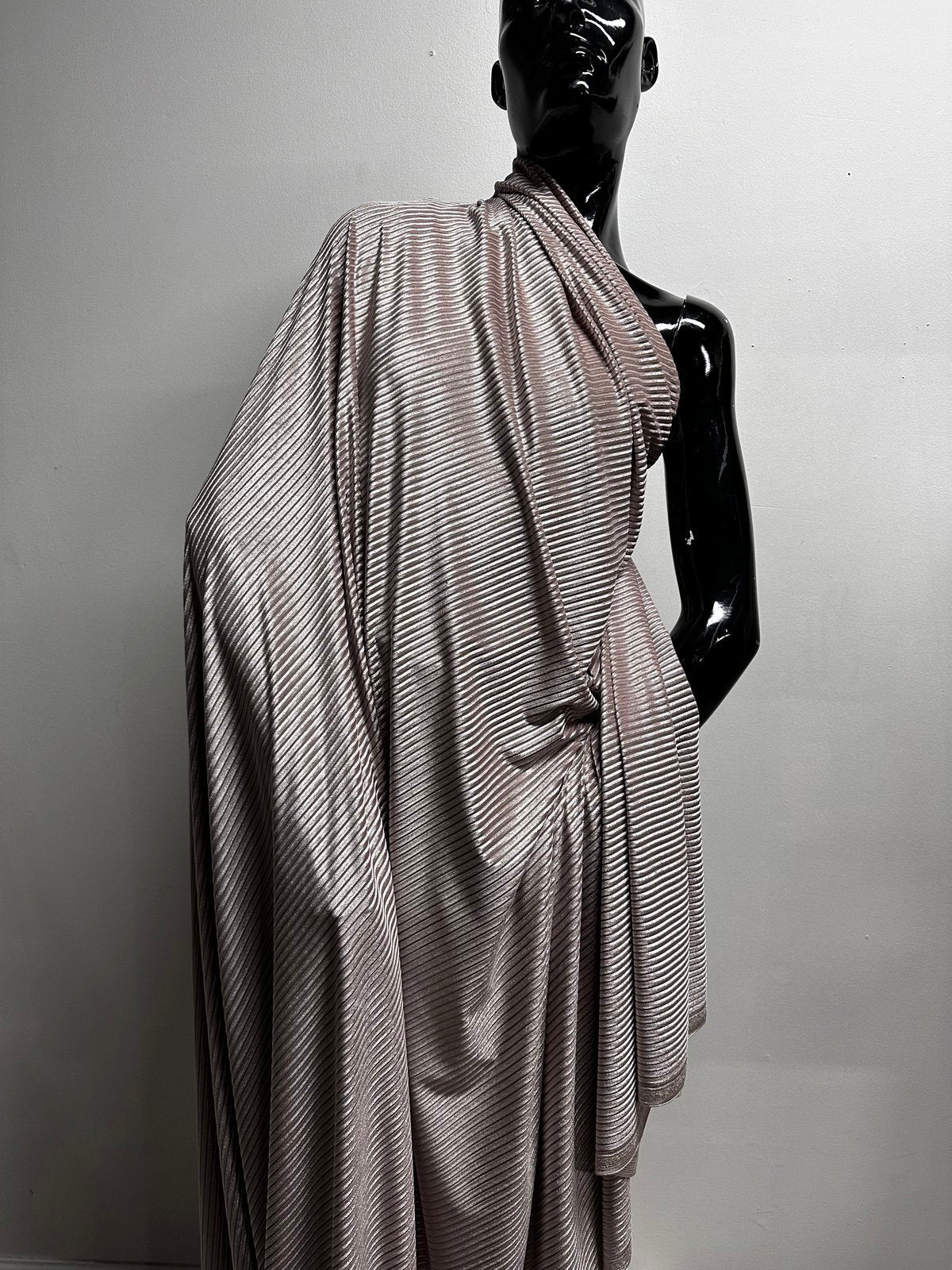 Champagne Striped Sheer Velvet Jersey - L'Etoffe Fabrics LLC