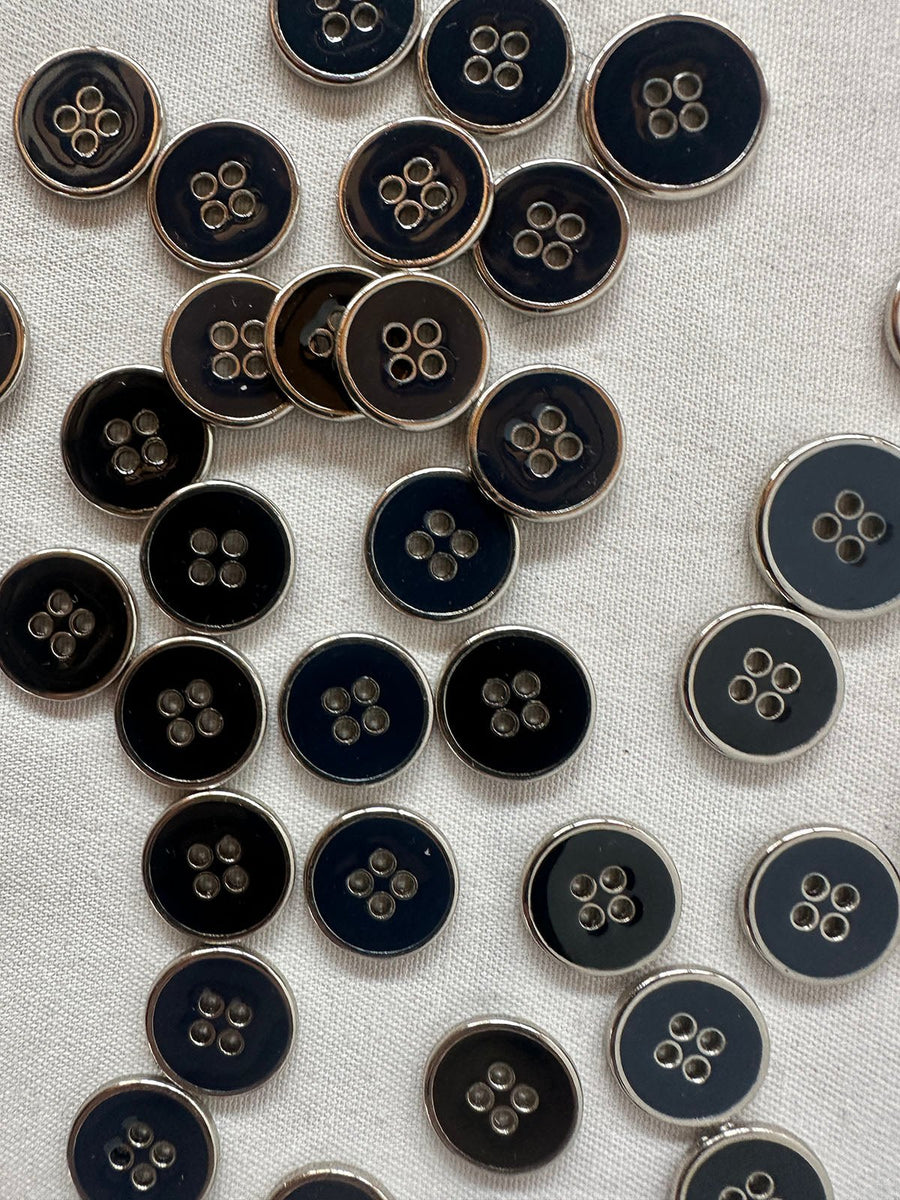 Chrome Navy Enamel Buttons - L'Etoffe Fabrics LLC
