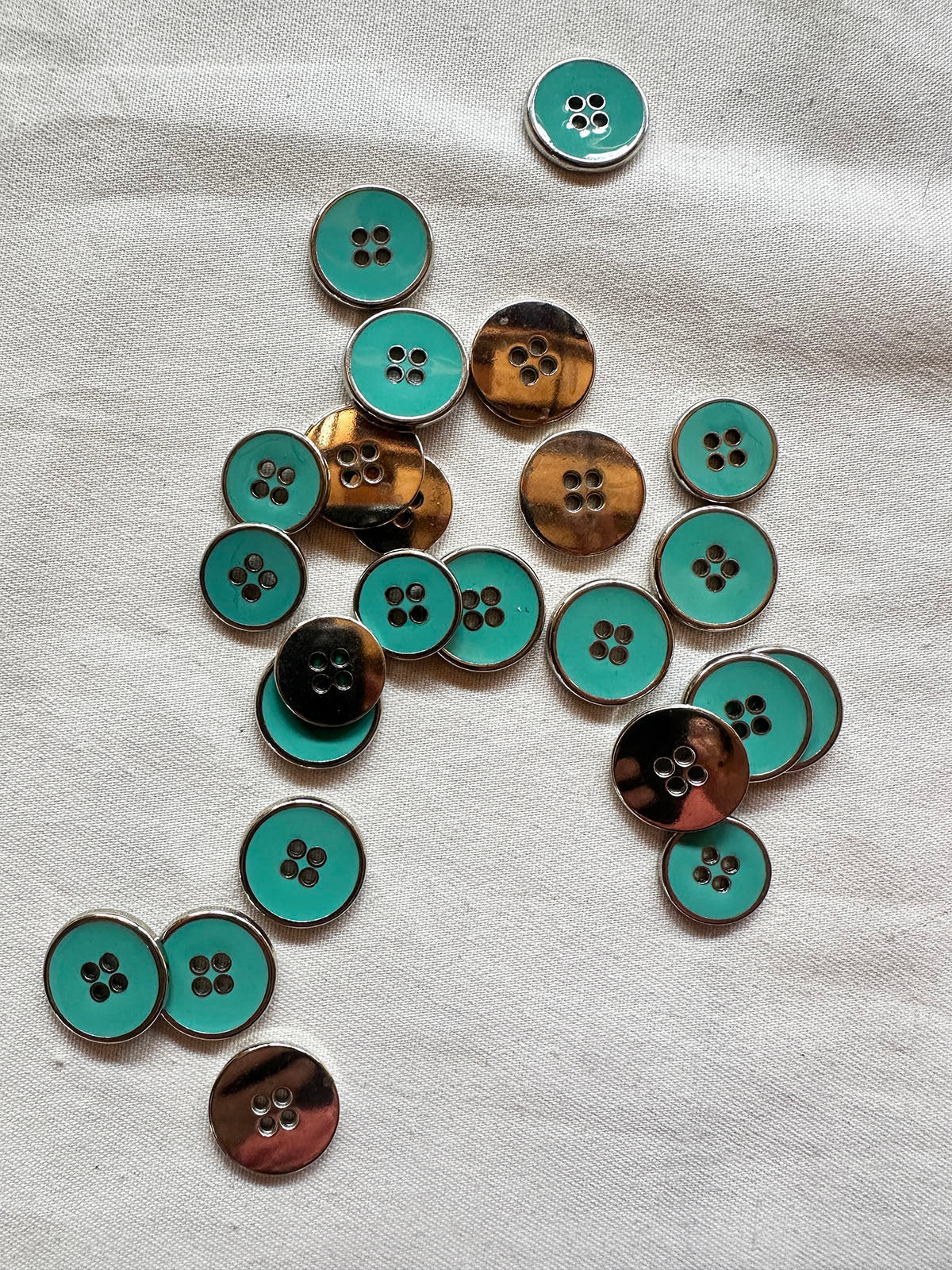 Chrome Turquoise Enamel Buttons - L'Etoffe Fabrics LLC