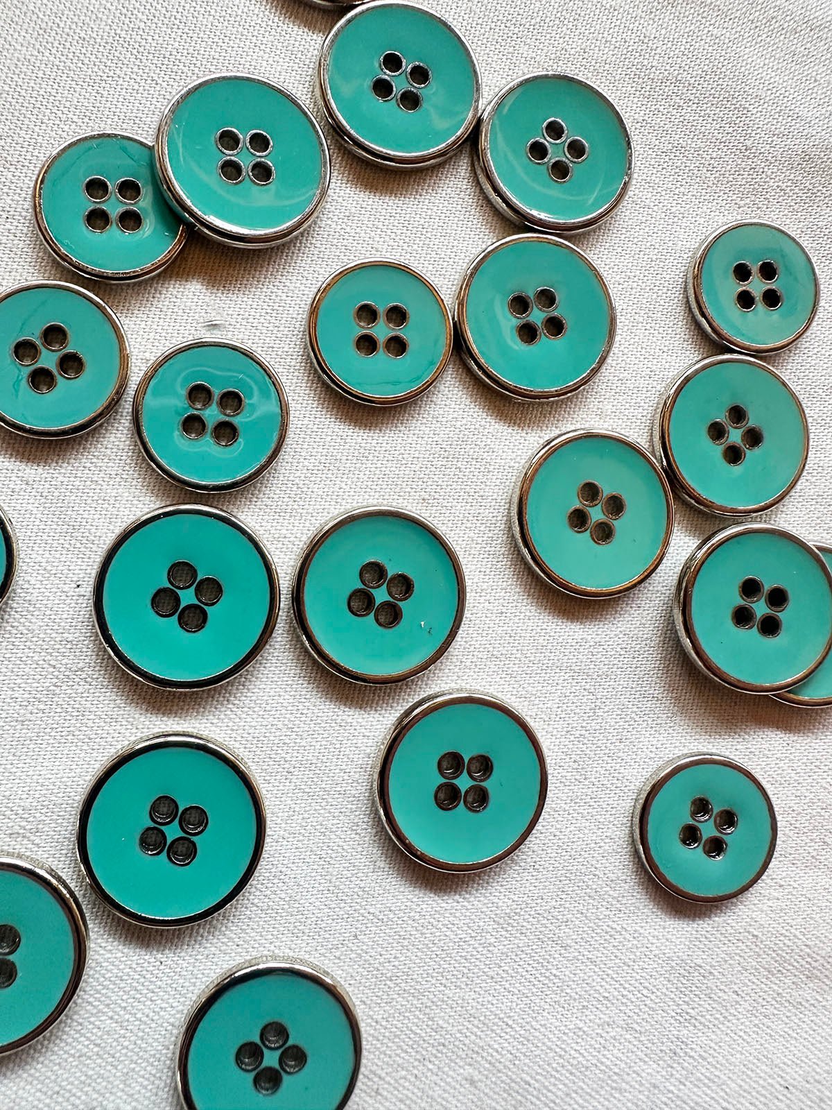 Chrome Turquoise Enamel Buttons - L'Etoffe Fabrics LLC