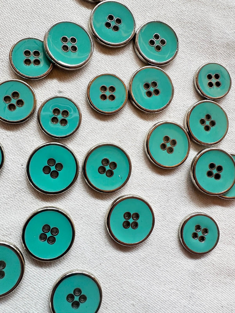 Chrome Turquoise Enamel Buttons - L'Etoffe Fabrics LLC