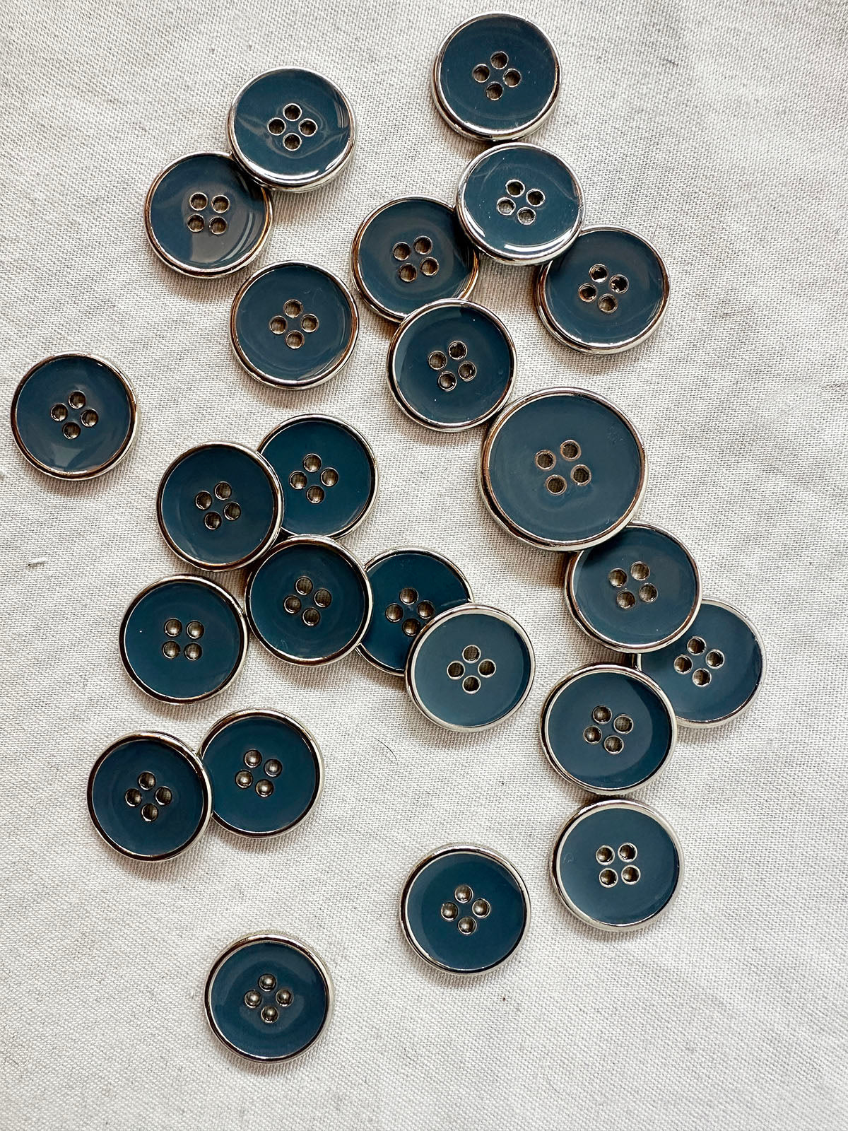 Chrome with Blue Grey Enamel Center Buttons - L'Etoffe Fabrics LLC