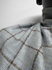 Classic Italian Check Silk Linen Virgin Wool Suiting - Blue, Tan - L'Etoffe Fabrics LLC