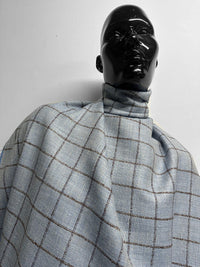 Classic Italian Check Silk Linen Virgin Wool Suiting - Blue, Tan - L'Etoffe Fabrics LLC