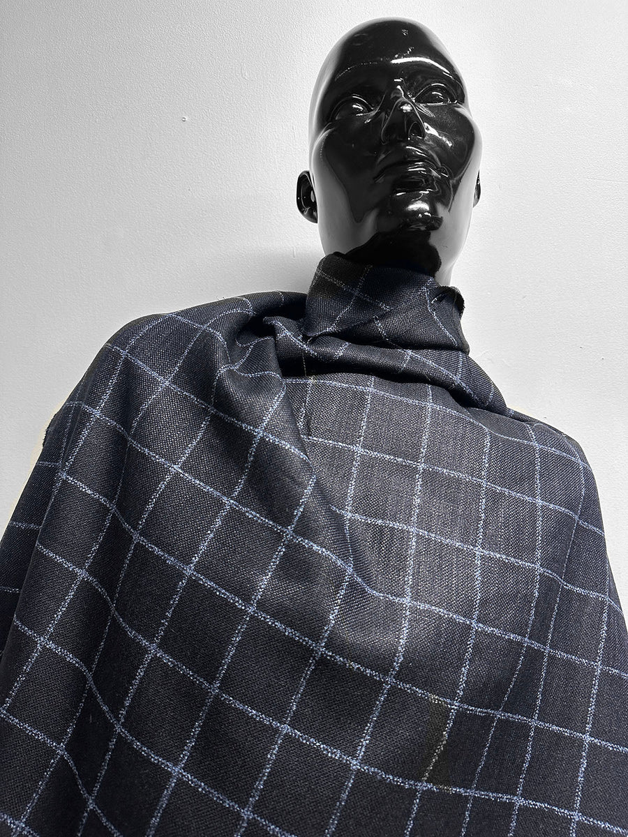 Classic Italian Check Silk Linen Virgin Wool Suiting - Navy - L'Etoffe Fabrics LLC
