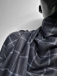 Classic Italian Check Silk Linen Virgin Wool Suiting - Navy - L'Etoffe Fabrics LLC