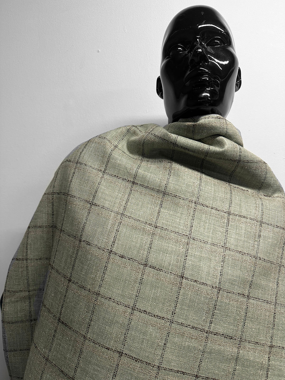Classic Italian Check Silk Linen Virgin Wool Suiting - Sage, Tan - L'Etoffe Fabrics LLC