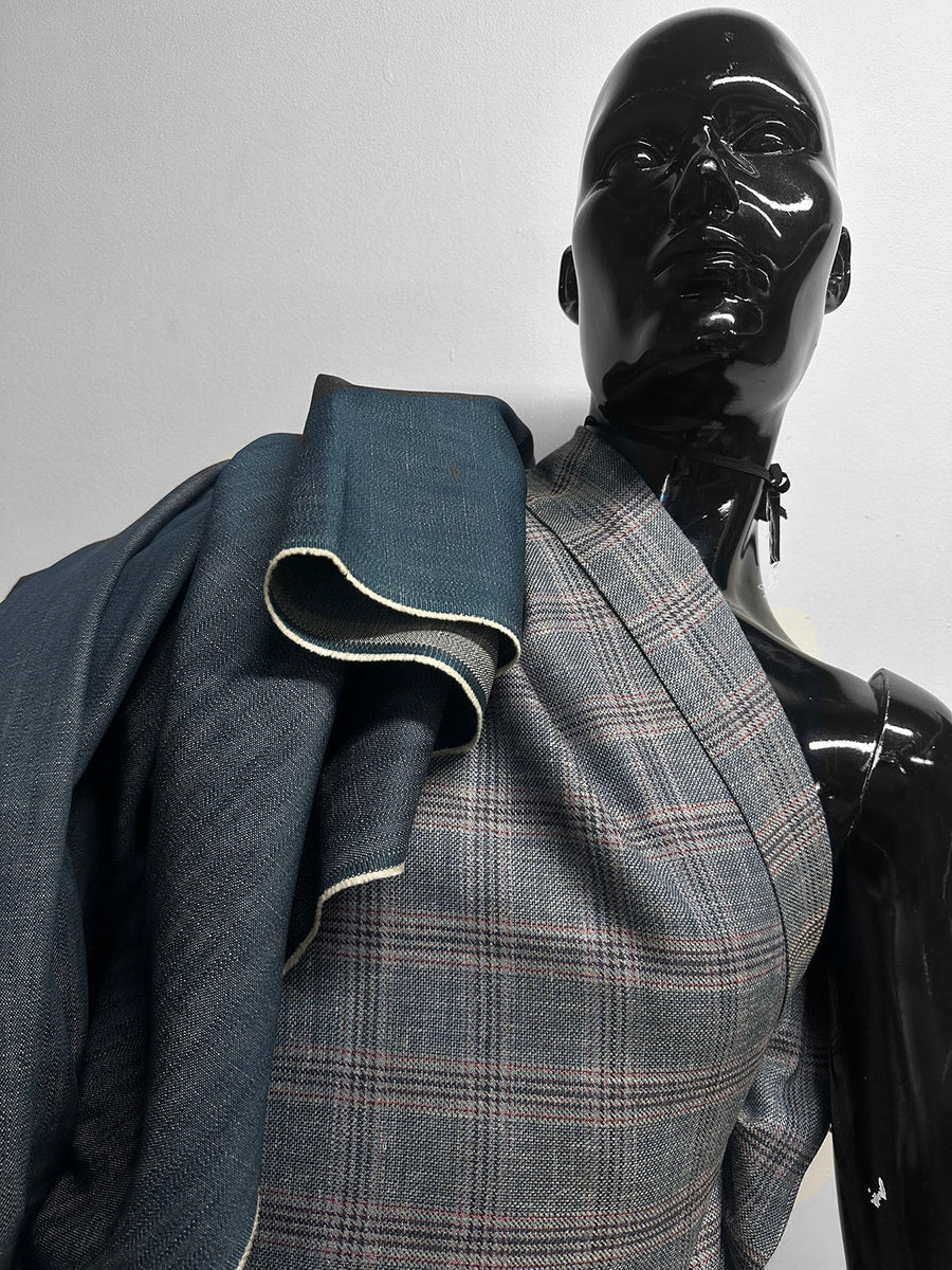 Classic Italian Silk Linen Virgin Wool Suiting - Denim Blue - L'Etoffe Fabrics LLC