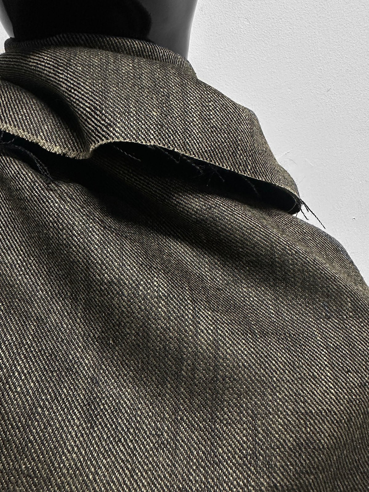 Classic Italian Silk Linen Virgin Wool Twill Suiting - Khaki Black - L'Etoffe Fabrics LLC