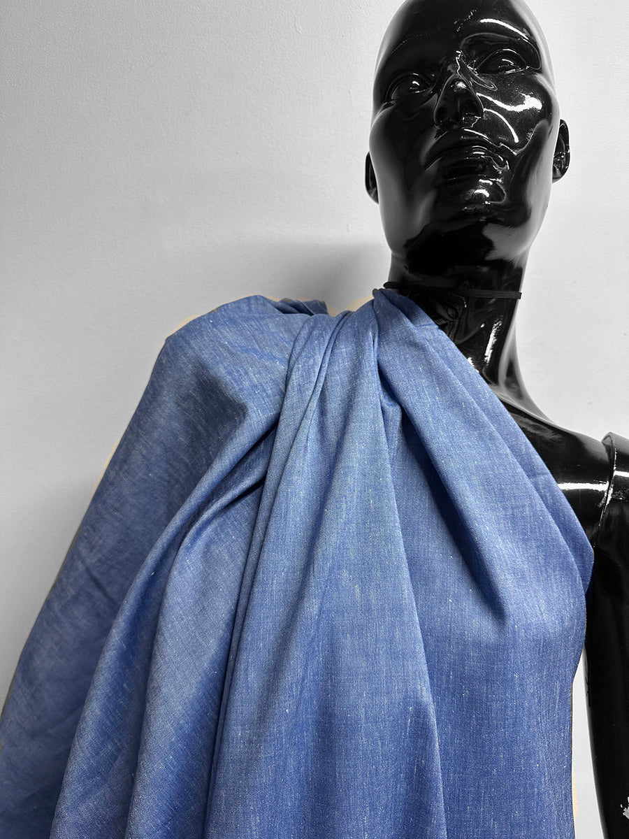Cobalt Chambray Slub Linen Virgin Wool - L'Etoffe Fabrics LLC