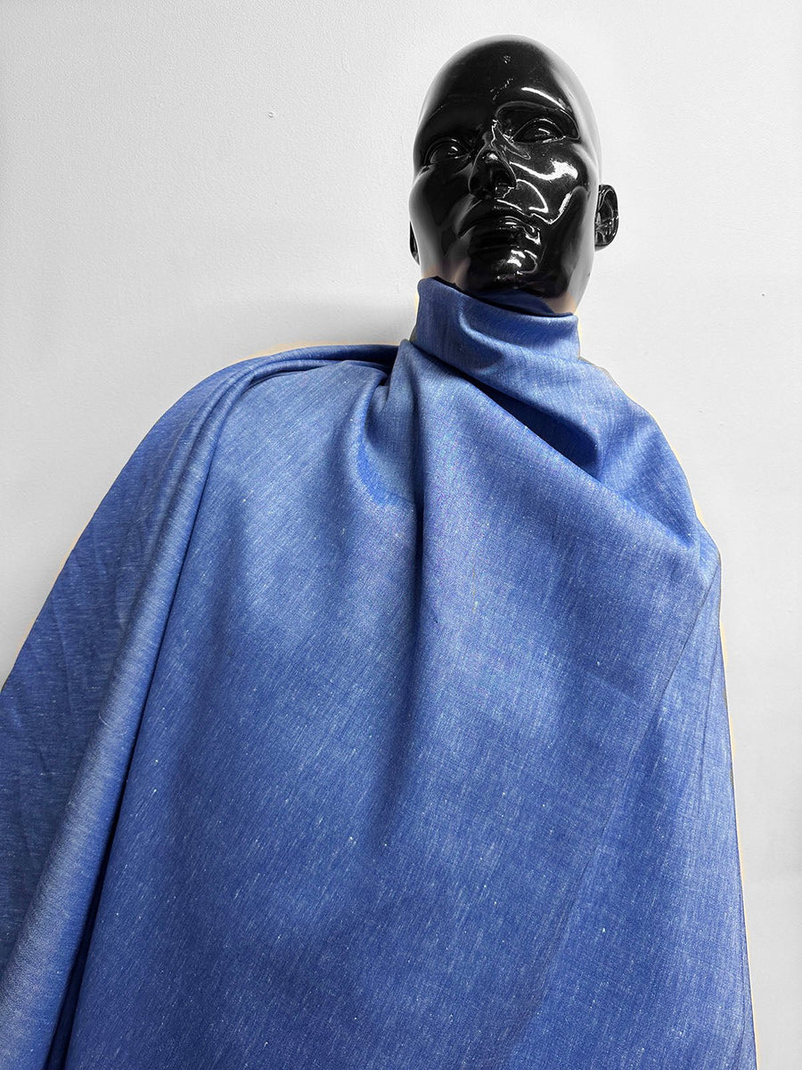 Cobalt Chambray Slub Linen Virgin Wool - L'Etoffe Fabrics LLC