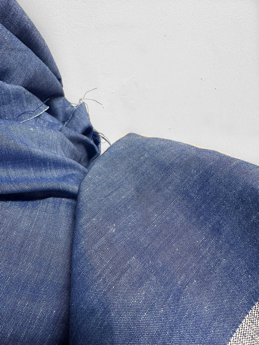 Cobalt Chambray Slub Linen Virgin Wool - L'Etoffe Fabrics LLC