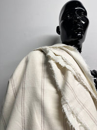 Cotton Linen Bouclé Tan Stripe Summer Suiting - L'Etoffe Fabrics LLC