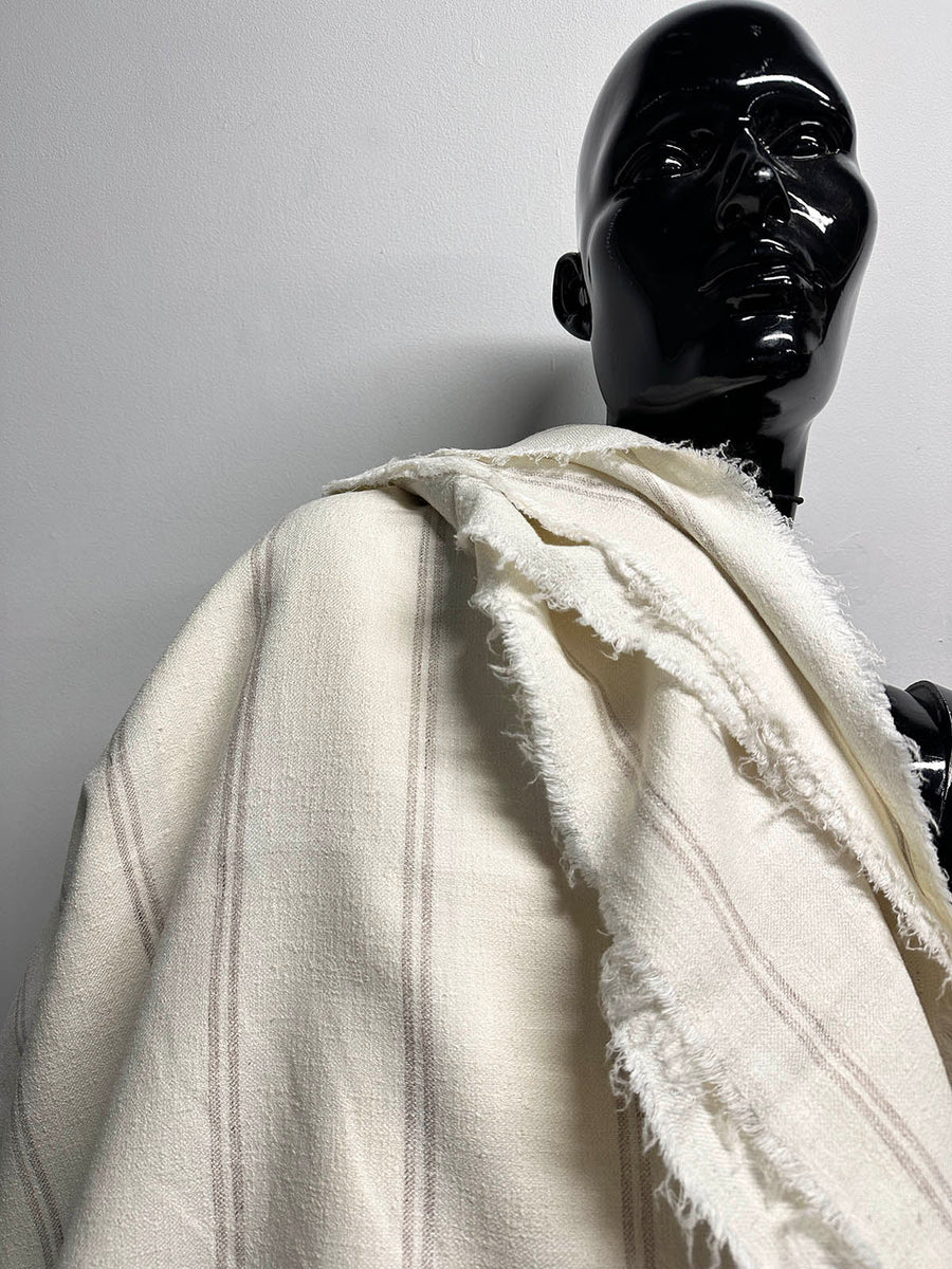 Cotton Linen Bouclé Tan Stripe Summer Suiting - L'Etoffe Fabrics LLC