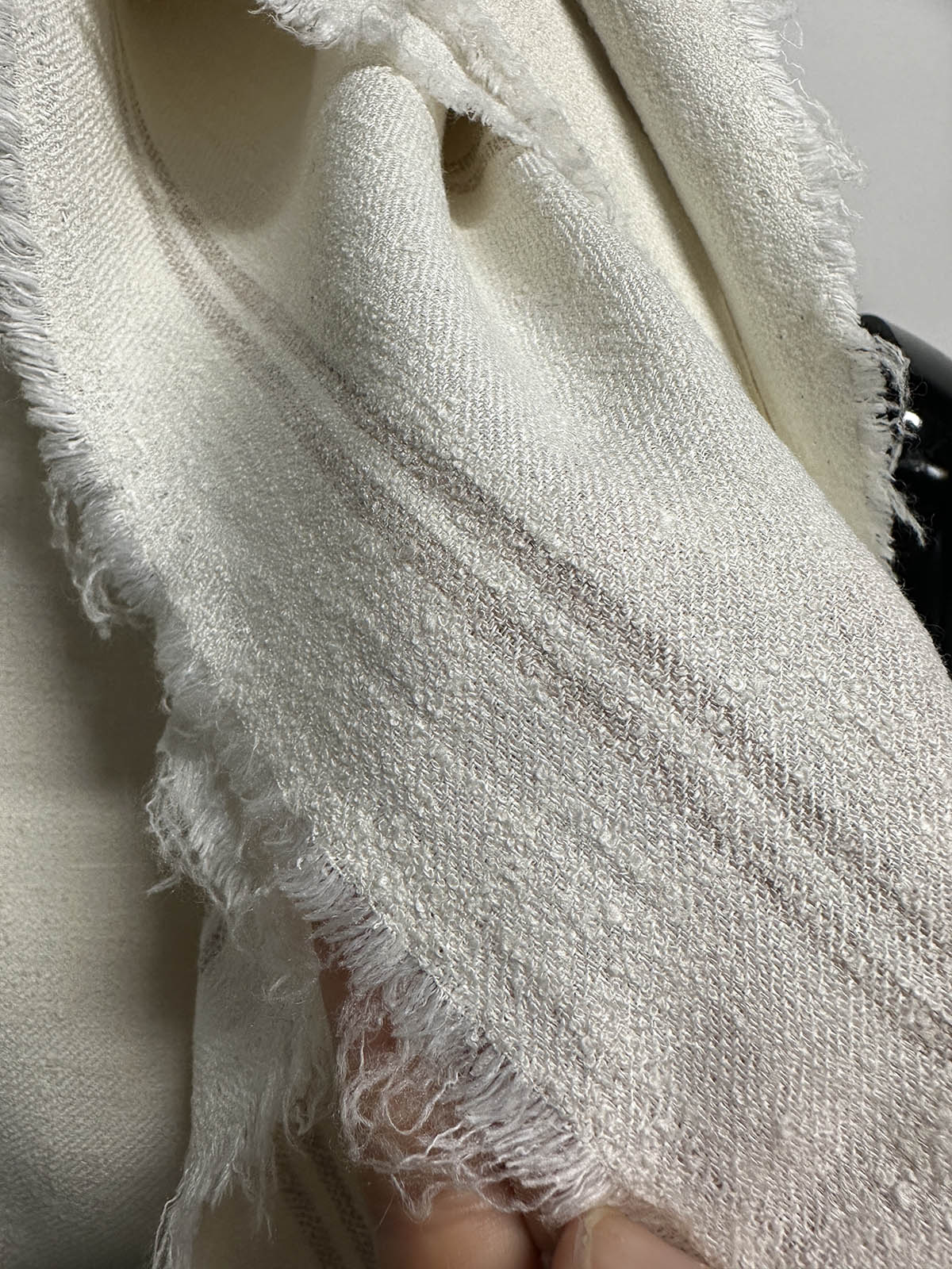 Cotton Linen Bouclé Tan Stripe Summer Suiting - L'Etoffe Fabrics LLC