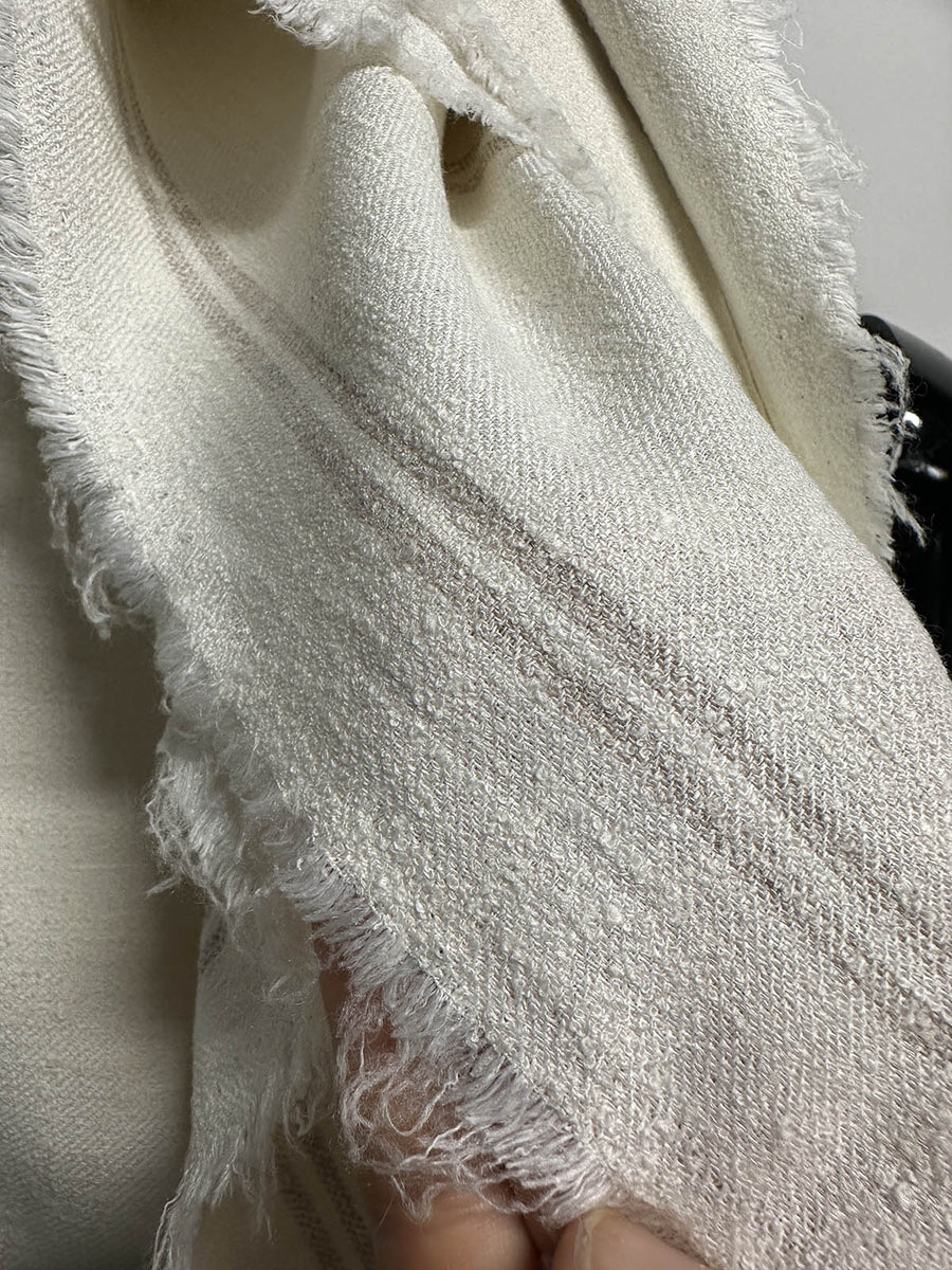 Cotton Linen Bouclé Tan Stripe Summer Suiting - L'Etoffe Fabrics LLC
