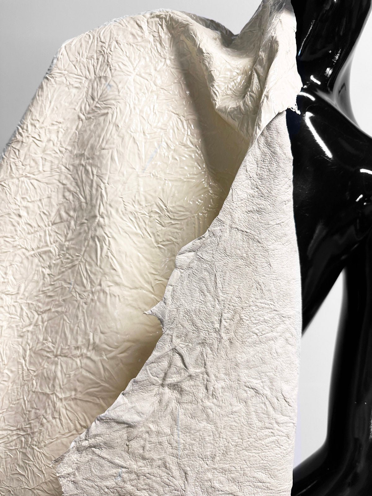 Crinkled Glossy Ivory Leather - L'Etoffe Fabrics LLC