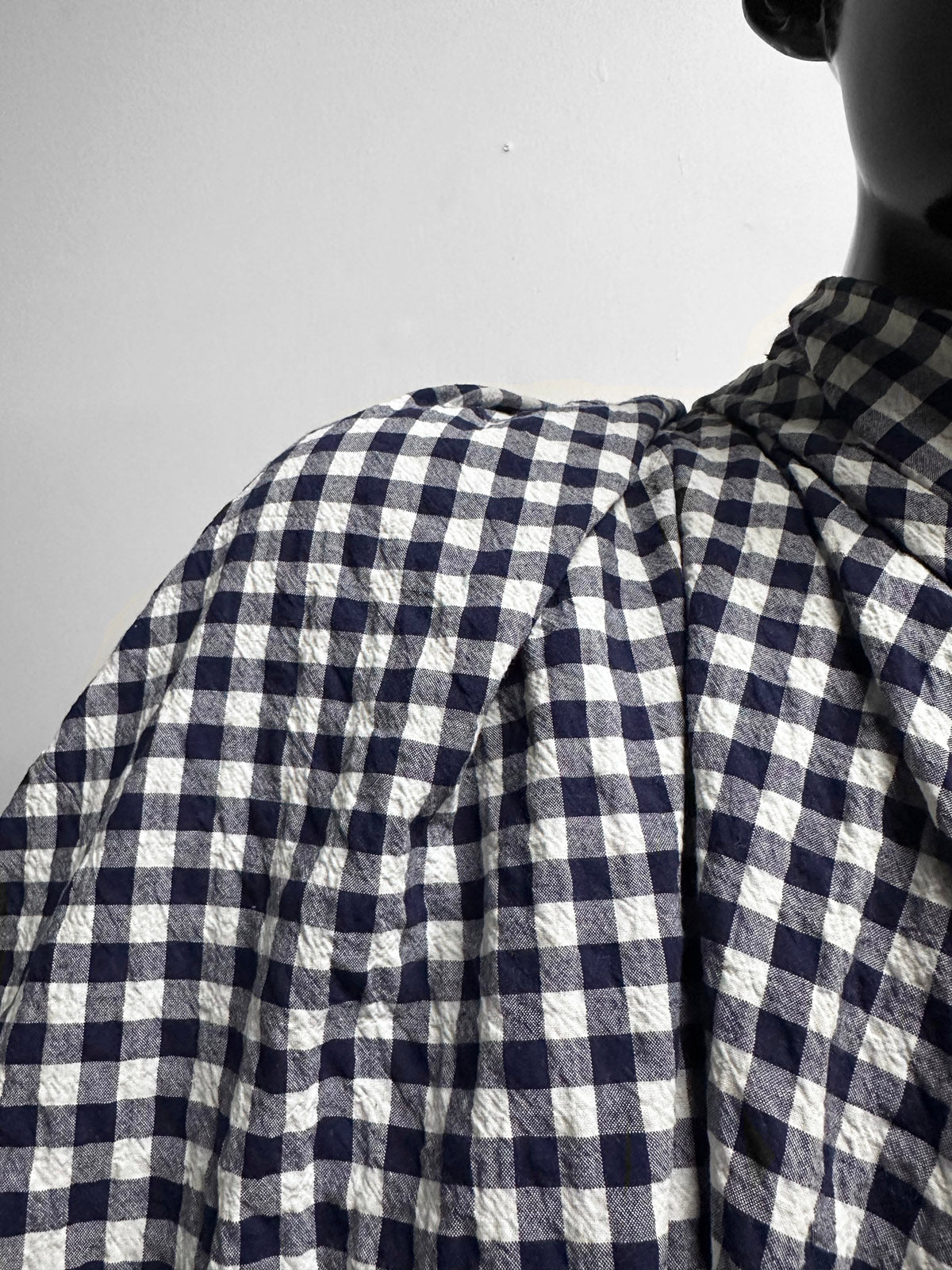 Crinkled Navy White Gingham Cotton - L'Etoffe Fabrics LLC