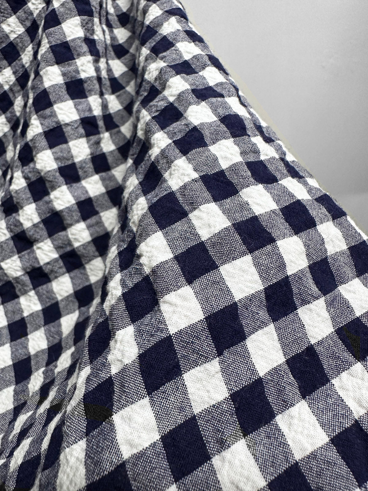 Crinkled Navy White Gingham Cotton - L'Etoffe Fabrics LLC