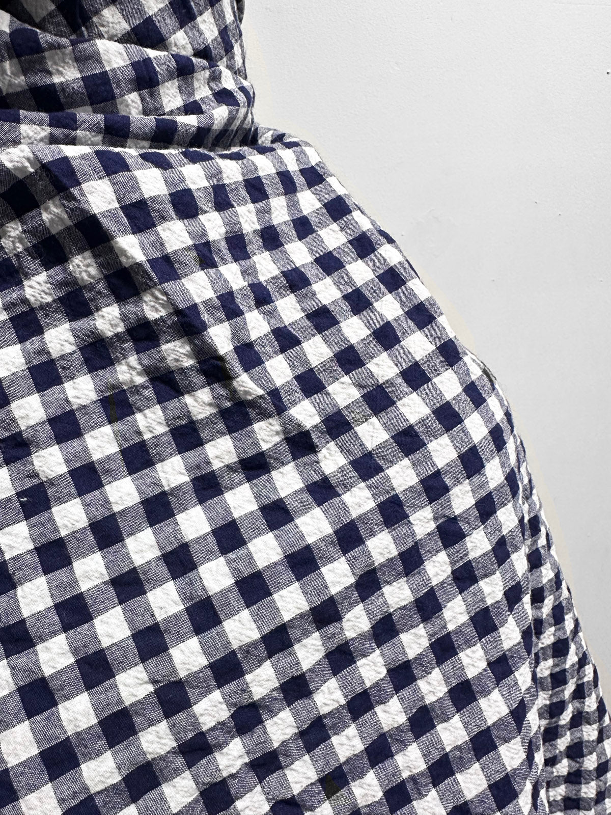 Crinkled Navy White Gingham Cotton - L'Etoffe Fabrics LLC