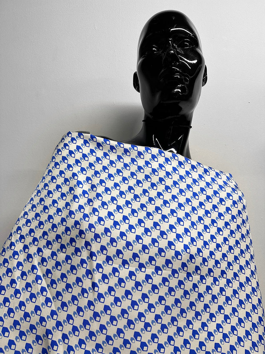 Cube Silk Twill Print Blue - L'Etoffe Fabrics LLC