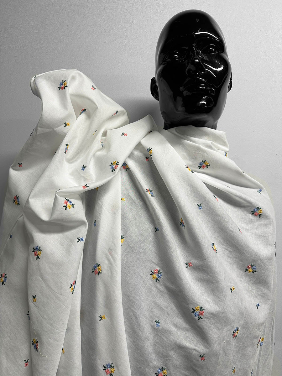 Dainty Embroidered White Cotton - L'Etoffe Fabrics LLC