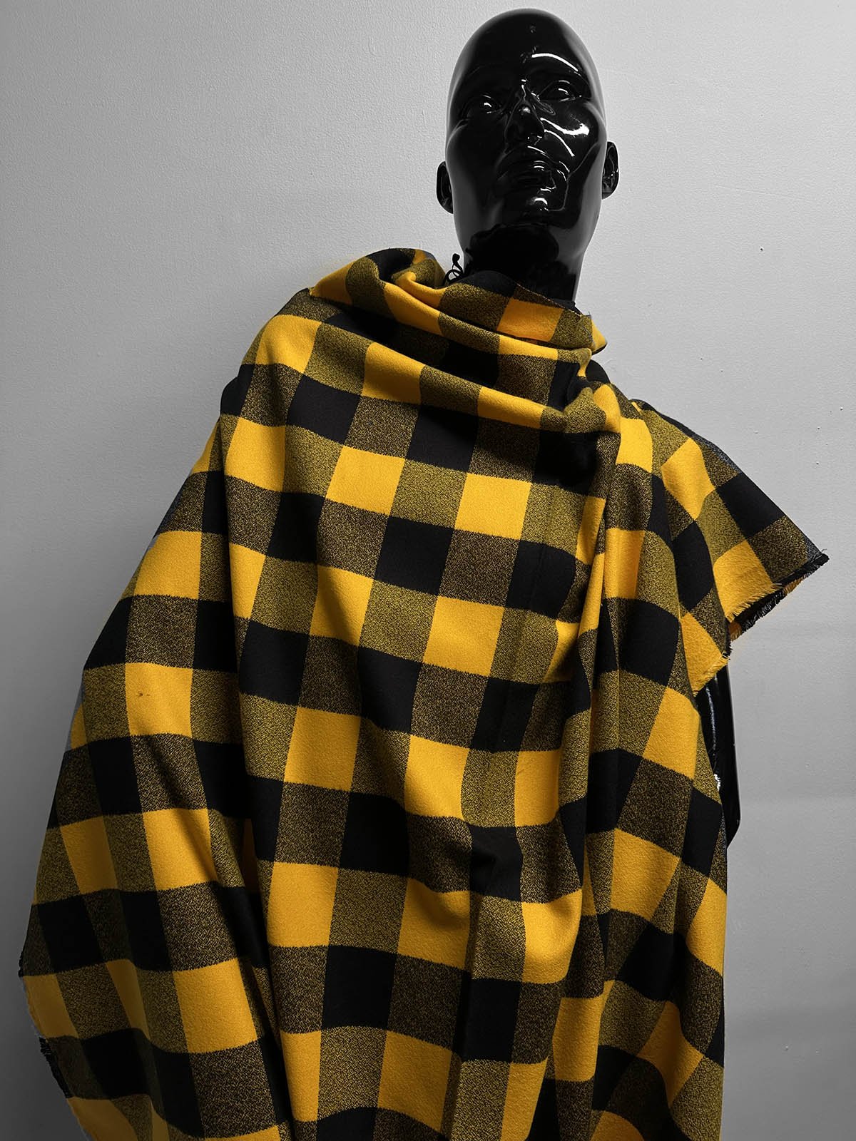 Deadstock Crepe Cotton Flannel Black Mustard - L'Etoffe Fabrics LLC