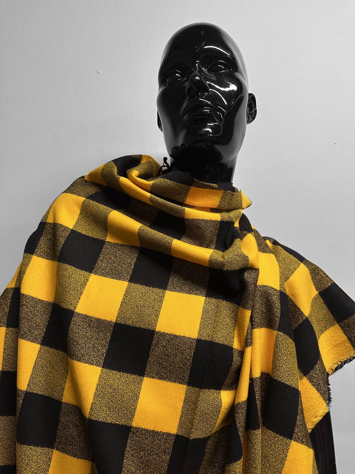 Deadstock Crepe Cotton Flannel Black Mustard - L'Etoffe Fabrics LLC