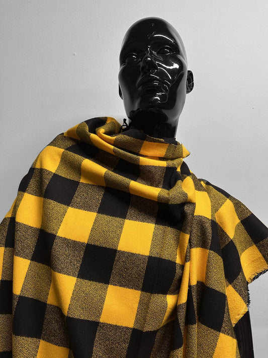 Deadstock Crepe Cotton Flannel Black Mustard - L'Etoffe Fabrics LLC