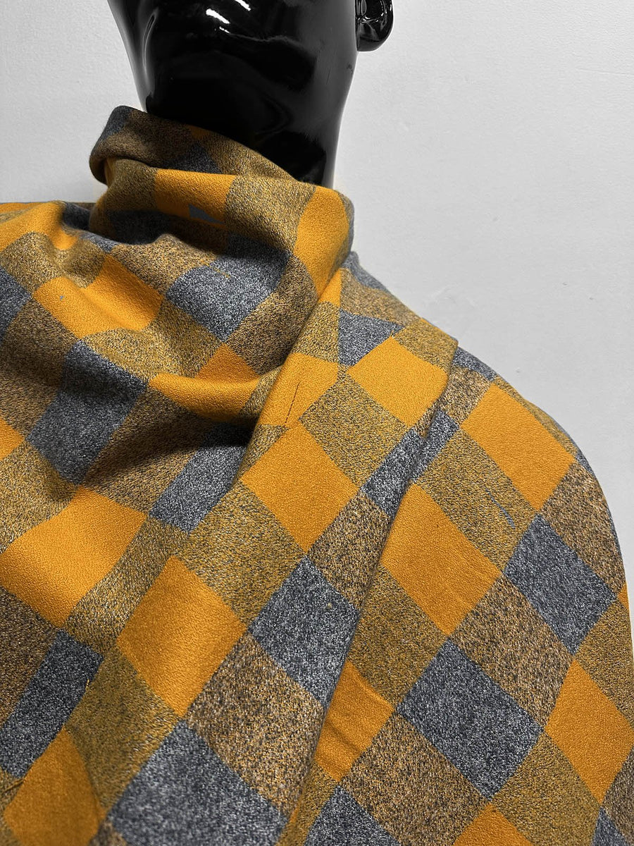Deadstock Crepe Cotton Flannel Grey Mustard - L'Etoffe Fabrics LLC