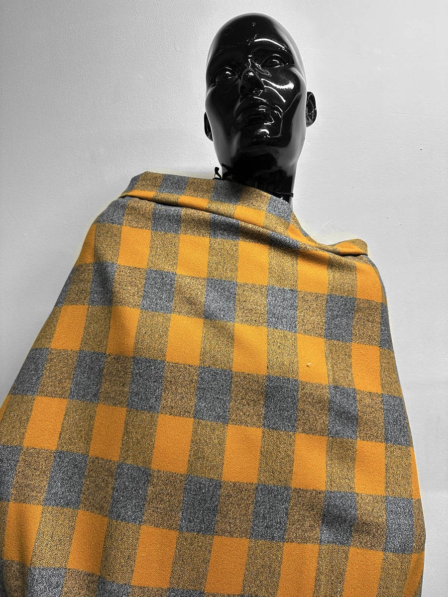 Deadstock Crepe Cotton Flannel Grey Mustard - L'Etoffe Fabrics LLC