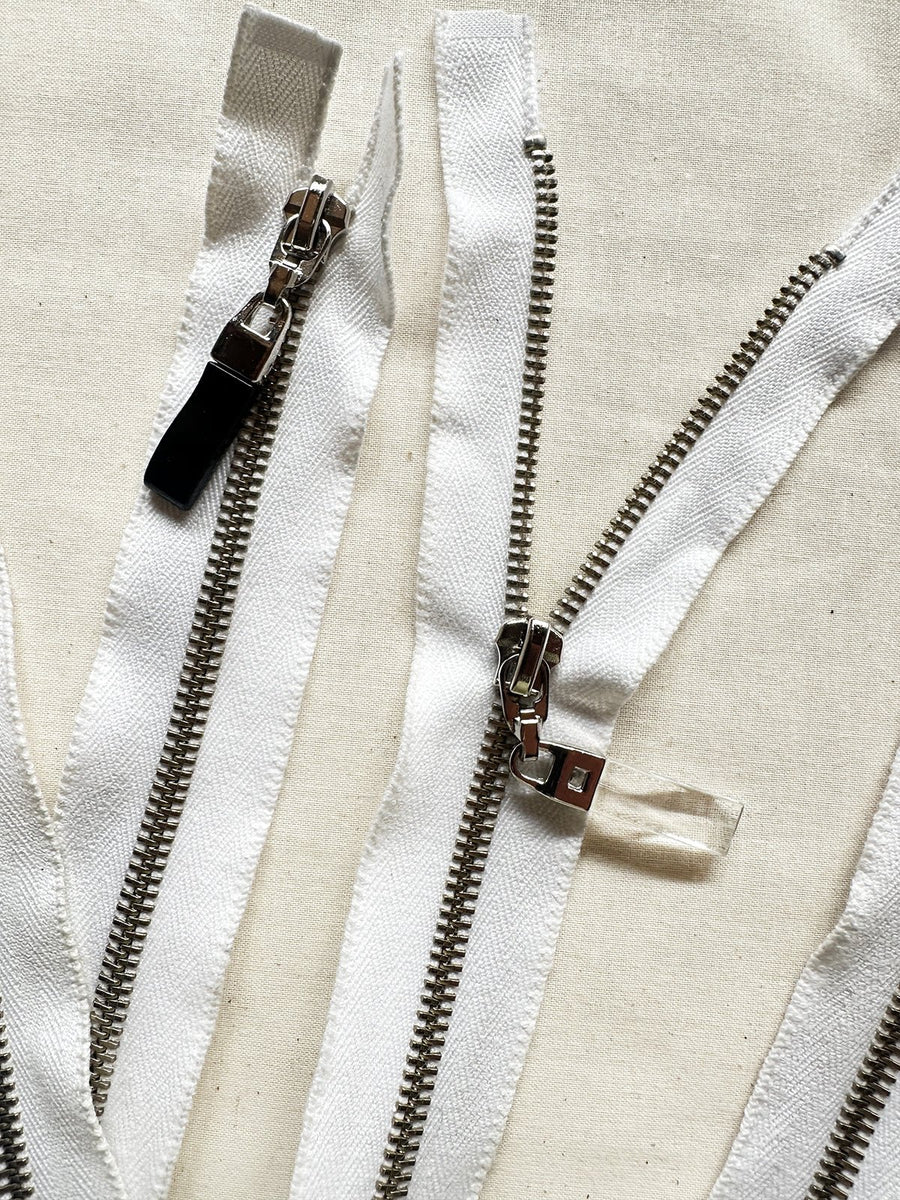 Deadstock Heavy White Cotton 2 way Zipper w/Double Pulls - L'Etoffe Fabrics LLC