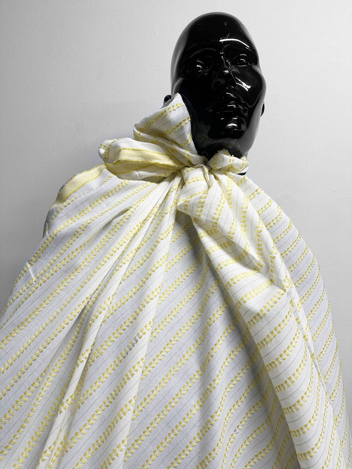Deadstock Yellow Dobby White Cotton Voile - L'Etoffe Fabrics LLC