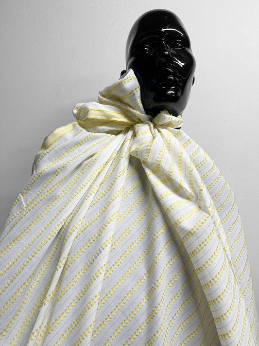Deadstock Yellow Dobby White Cotton Voile - L'Etoffe Fabrics LLC