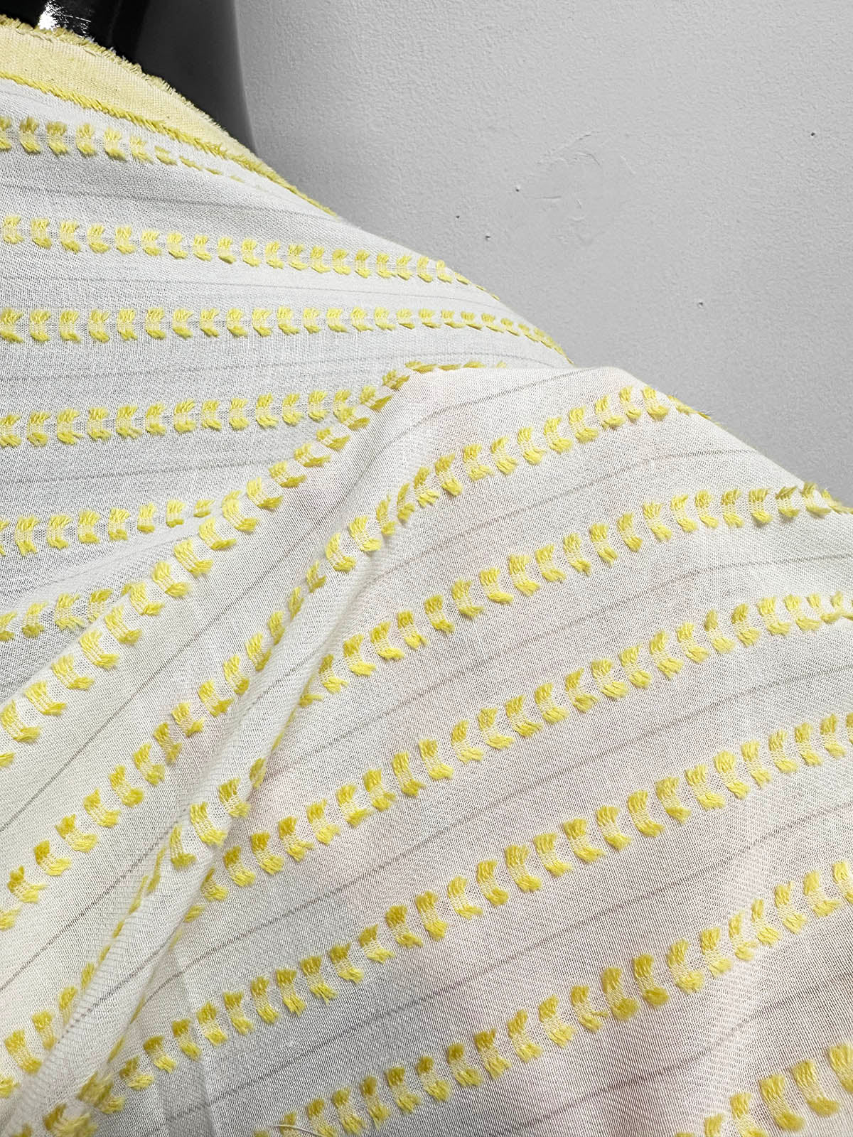 Deadstock Yellow Dobby White Cotton Voile - L'Etoffe Fabrics LLC