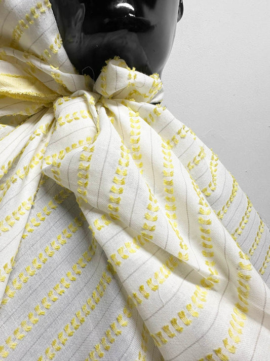 Deadstock Yellow Dobby White Cotton Voile - L'Etoffe Fabrics LLC