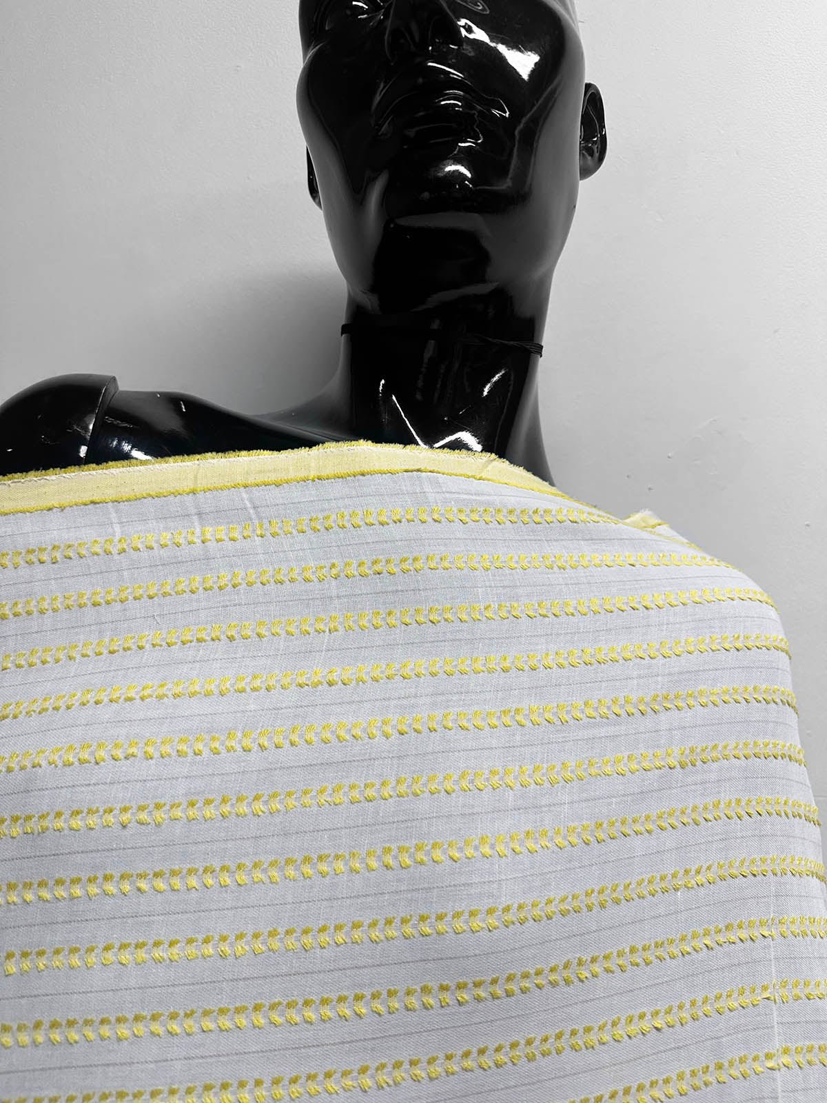 Deadstock Yellow Dobby White Cotton Voile - L'Etoffe Fabrics LLC