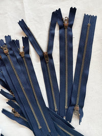Deadstock YKK 4.5 Navy Jean Zipper Antique Brass Teeth - L'Etoffe Fabrics LLC