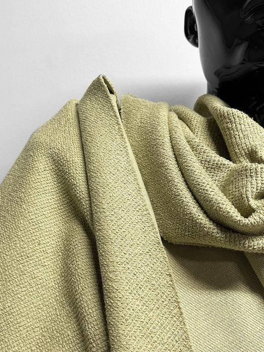 Designer All Cotton French Terry Remant In Sage - L'Etoffe Fabrics LLC