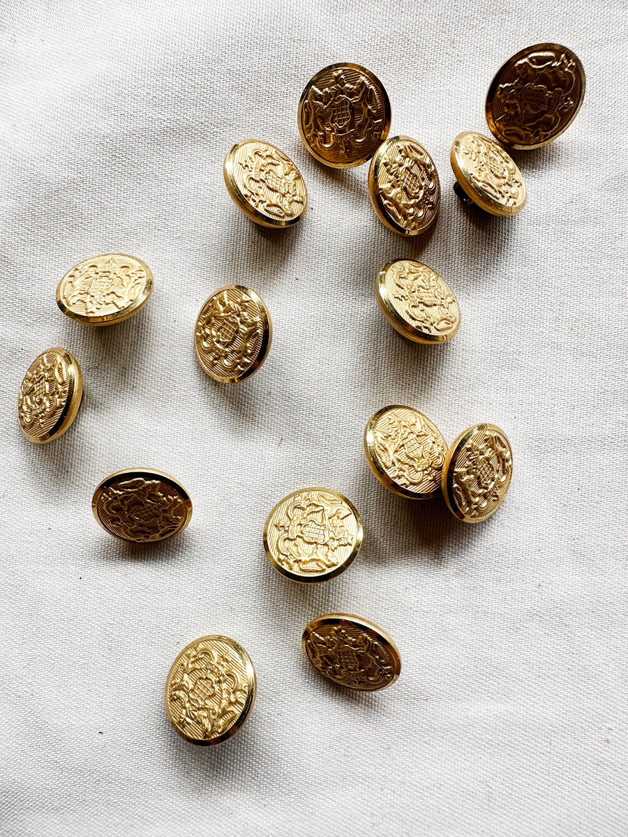 Designer Gold Coat Of Arms 5/8" Buttons - L'Etoffe Fabrics LLC