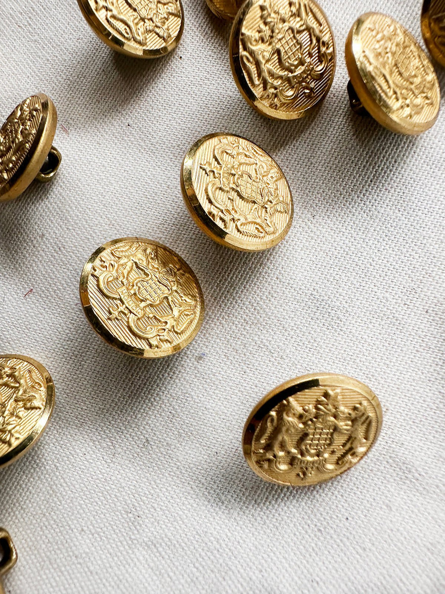 Designer Gold Coat Of Arms 5/8" Buttons - L'Etoffe Fabrics LLC