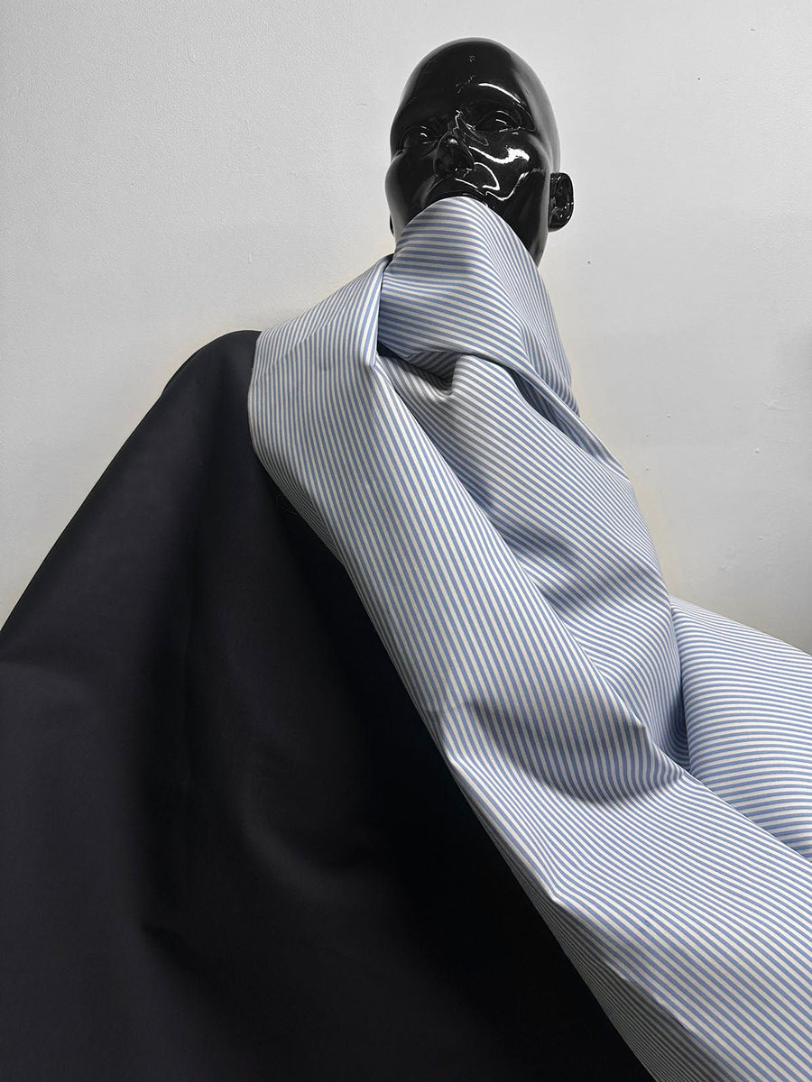 Double Weave Cotton Striped Navy - L'Etoffe Fabrics LLC