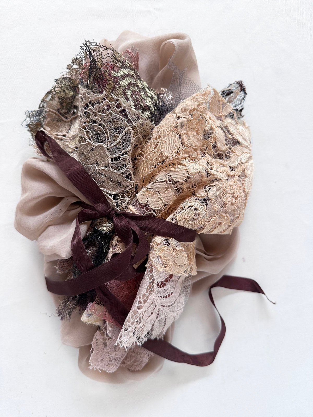 Dusty Earth Silk and Lace Fabric Scrap Bundle - L'Etoffe Fabrics LLC