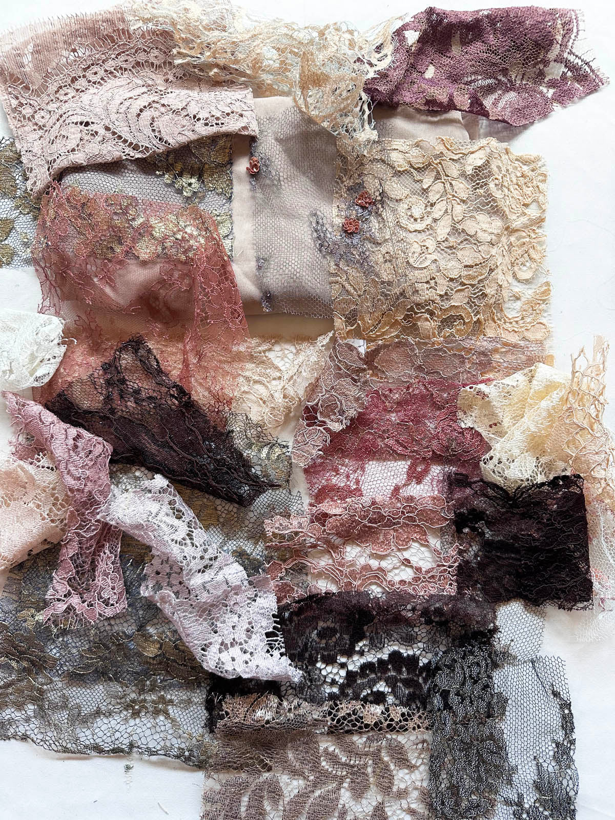 Dusty Earth Silk and Lace Fabric Scrap Bundle - L'Etoffe Fabrics LLC