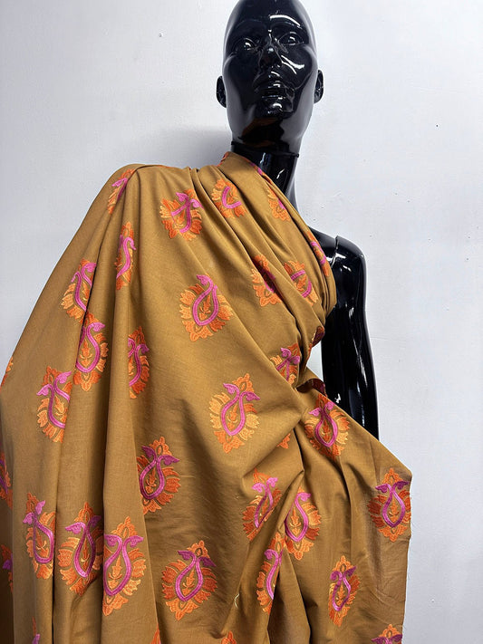 Embroidered Cotton with Indian Motif - L'Etoffe Fabrics LLC
