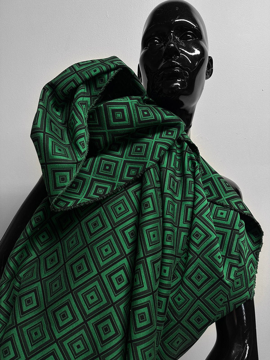 Emerald Geometric Double Faced Suiting - L'Etoffe Fabrics LLC