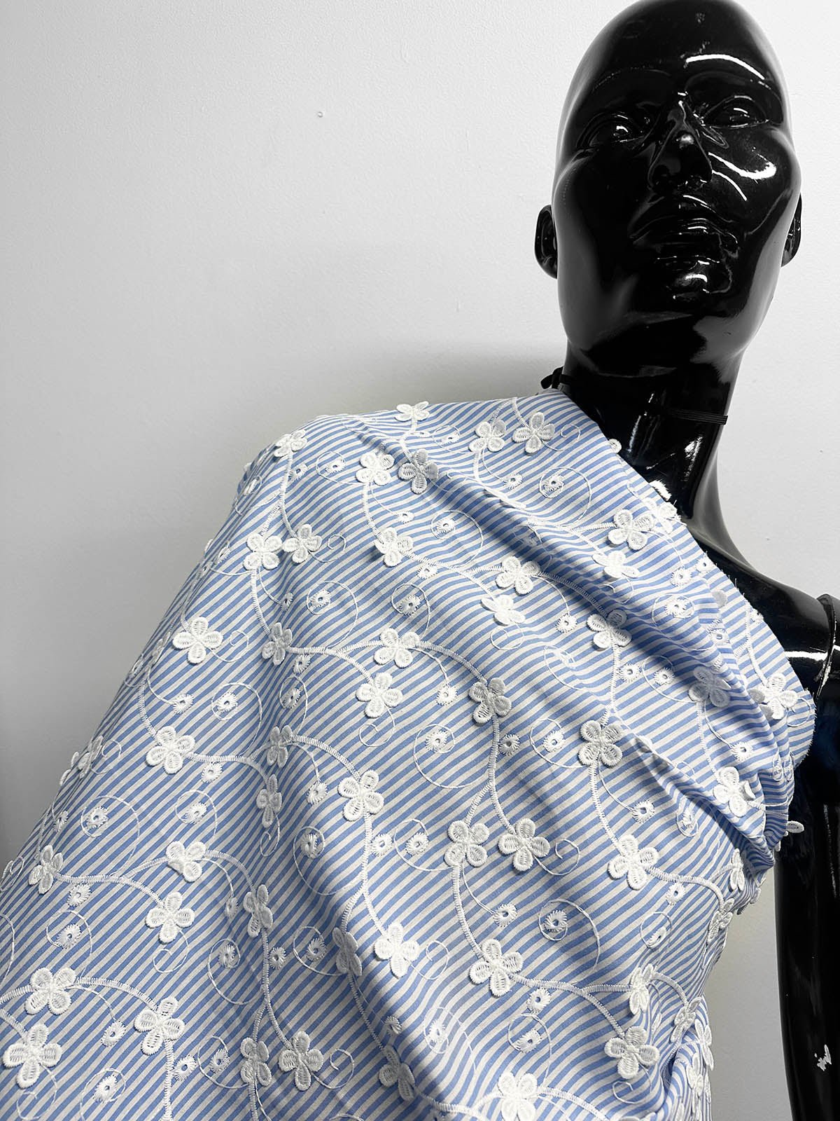 Extra Special Embroidered Striped Cotton Shirting - L'Etoffe Fabrics LLC